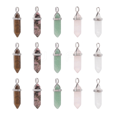 5Pcs 5 Style Natural Gemstone Pointed Pendants G-FS0001-26-1