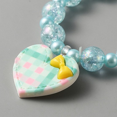 Cute Plastic Charm Stretch Bracelet with Round Beaded for Women BJEW-TAC0009-02A-1