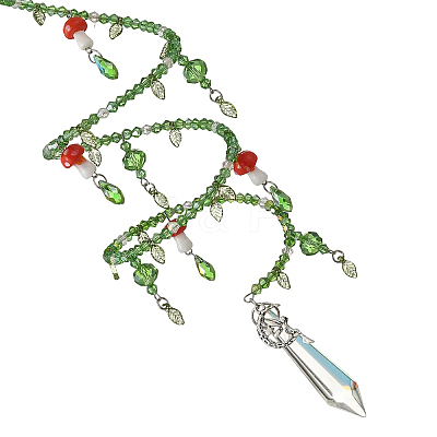 Glass Beads & Steel Spiral & Handmade Lampwork Mushroom Suncatchers HJEW-JM05044-1