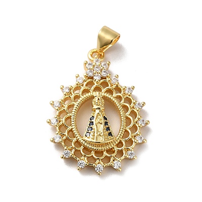 Rack Plating Brass Micro Pave Clear Cubic Zirconia Pendants KK-F853-04G-1