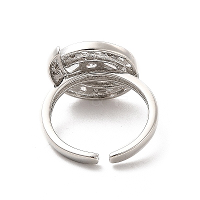 Clear Cubic Zirconia Moon & Star Open Cuff Ring RJEW-C055-03P-1