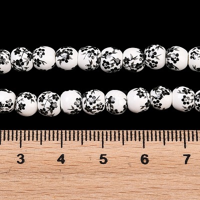 Floral Printed Porcelain Beads PORC-L004-6mm-07-1