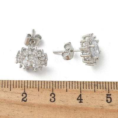 Brass Micro Pave Clear Cubic Zirconia Stud Earrings EJEW-R009-02P-1