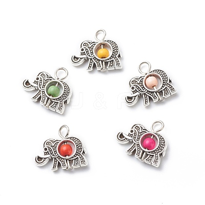 Antique Silver Plated Alloy Synthetic Turquoise Pendants PALLOY-JF01874-04-1