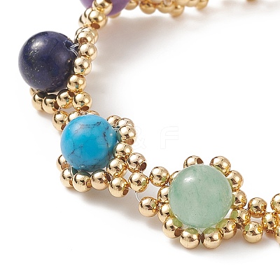 Natural & Synthetic Mixed Gemstone Chakra Beaded Bracelet with Mesh Chains BJEW-JB09007-1