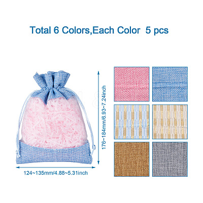 30Pcs 6 Colors Cotton & Organza & Burlap Packing Pouches Drawstring Bag ABAG-MB0001-09-1