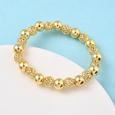 Brass Round Beaded Stretch Bracelets for Women BJEW-B148-04B-G-1