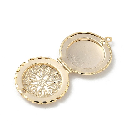 Flat Round Brass Hollow Locket Pendants KK-K414-11A-G-1