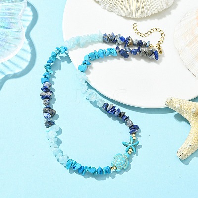 Natural Lapis Lazuli & & Synthetic Turquoise & Natural White Jade Necklaces NJEW-JN06630-1