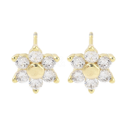 Brass Micro Pave Clear Cubic Zirconia Stud Earrings for Women EJEW-S217-E03-1