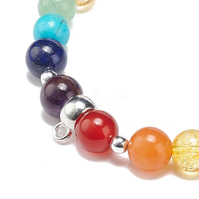 5Pcs 5 Style Natural & Synthetic Mixed Gemstone Round Beaded Stretch Bracelets Set with Alloy Tube Bails BJEW-JB08920-1
