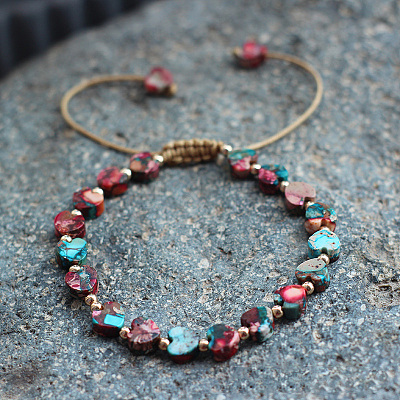 Bohemian Dyed Natural Imperial Jasper Heart Bead Braided Bead Bracelets for Women FS-WG782CA-08-1