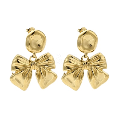 304 Stainless Steel Bowknot Stud Earrings for Women EJEW-U020-02G-1