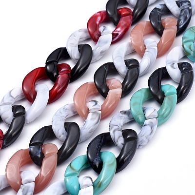 Three Tone Handmade Acrylic Curb Chain Sets AJEW-JB00601-1