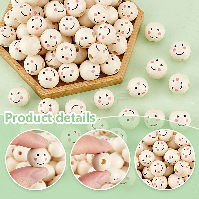 Printed Natural Wood European Beads WOOD-PH0002-79D-1