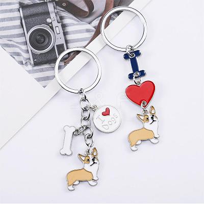 WEWAYSMILE 2 pcs Dog Keychain Car Keychain Pet Pendant Key-Ring Lovely Dog Key-ring Portable Metal Keychain Gift for Pet Lover Birthday Puppy Theme Party Supplies (Yellow Corgi) JX789A-1