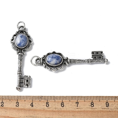 Key Brass Natural Blue Spot Jasper Big Pendants KK-D361-01AS-17-1