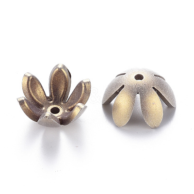 6-Petal Spray Painted Acrylic Bead Caps MACR-S373-47J-1