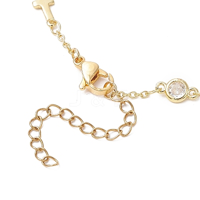 Brass Pave Clear Cubic Zirconia Flat Round Cross Link Chain Necklaces with 304 Stainless Steel End Chains NJEW-JN05335-1