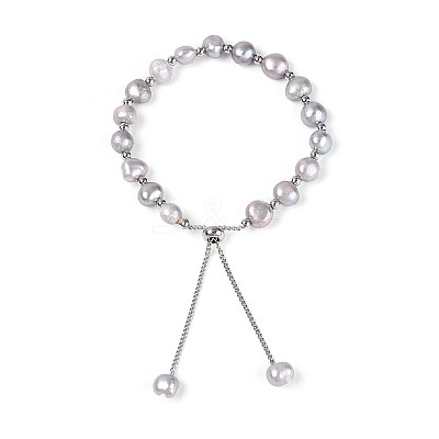 Adjustable Pearl and Brass Beaded Slider Bracelets BJEW-T022-15B-1