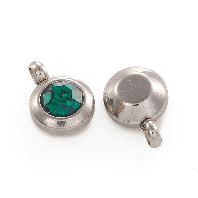 Trendy Original Color 304 Stainless Steel Grade A Rhinestone Flat Round Charm Pendants LS-RB-M030-06T-1