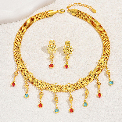 18K Gold Plated Iron Flower Necklace & Stud Earrings Set for Women CW4142-1