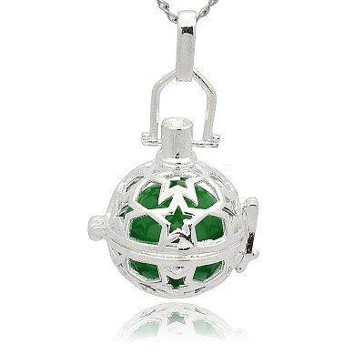 Silver Color Plated Brass Hollow Round Cage Pendants KK-J226-10S-1