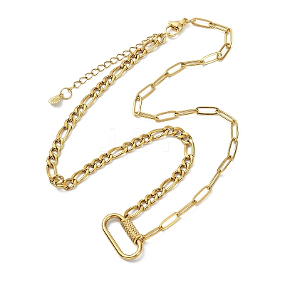 304 Stainless Steel Oval Lock Clasps Pendant Figaro Chain Necklaces for Women NJEW-JN06169-01-1