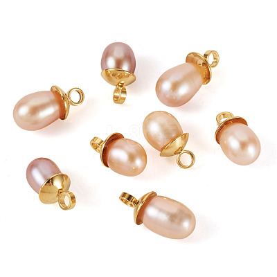 8Pcs Natural Pearl Pendants PALLOY-TAC0180-1