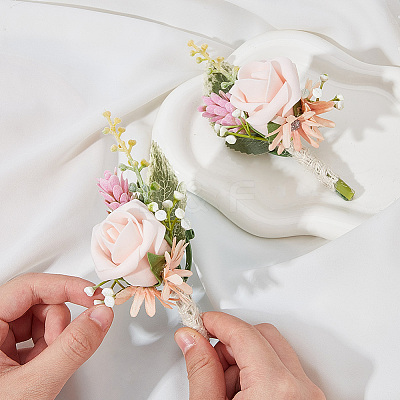 Silk Cloth Artificial Flower Boutonniere AJEW-DR0001-55C-1