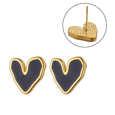 Valentine's Day 304 Stainless Steel Stud Earrings EJEW-D357-01B-G-1
