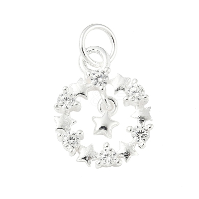 925 Sterling Silver Micro Pave Clear Cubic Zirconia Star Ring Charms STER-S011-05S-1