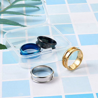 4 Colors Stainless Steel Grooved Finger Ring Settings STAS-TA0001-26E-1