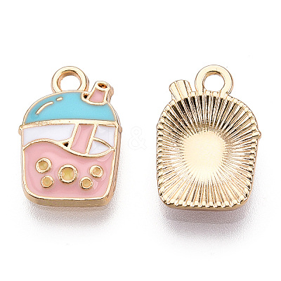 Light Gold Plated Alloy Enamel Pendants X-ENAM-T009-75C-RS-1