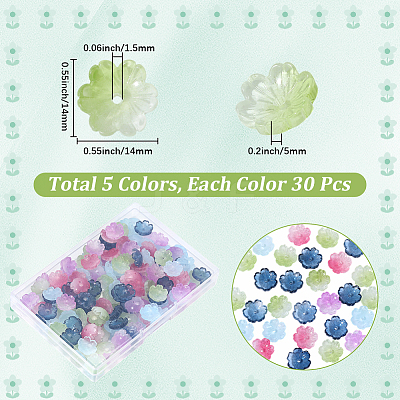 150Pcs 5 Colors Transparent Spray Paint Glass Bead Caps GLAA-PA0001-49-1