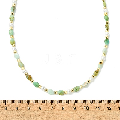 Natural Chalcedony Teardrop and Round White Shell Pearl Beaded Necklaces NJEW-JN06246-01-1