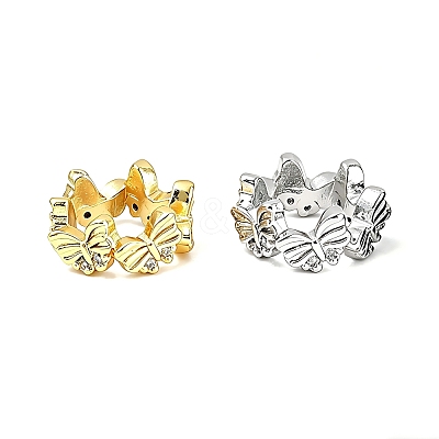 Butterfly Brass Clear Cubic Zirconia European Beads KK-B186-09M-1