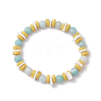 Round Natural Amazonite Beads Stretch Bracelets BJEW-JB11818-01-1