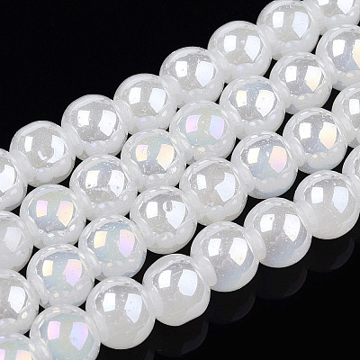 Electroplate Imitation Jade Glass Beads Strands GLAA-T032-J6mm-AB01-1