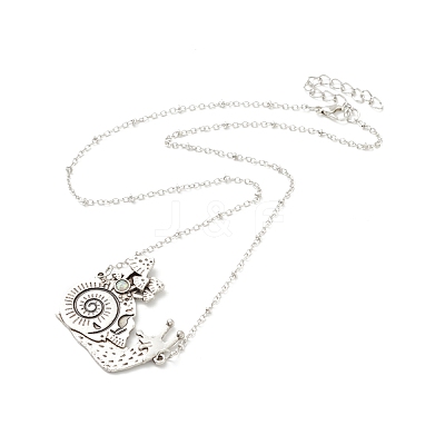 Alloy Snail with Mushroom Pendant Necklace with Resin Beaded NJEW-G056-03AS-1
