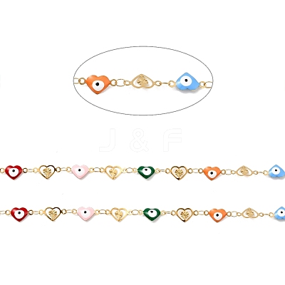 Ion Plating(IP) Stainless Steel Heart Link Chains with Colorful Enamel Evil Eye CHS-C005-02G-1