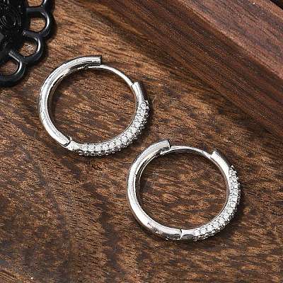 Brass Micro Pave Cubic Zirconia Huggie Hoop Earrings EJEW-K083-36P-B-1