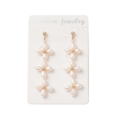 Natural Pearl Flower Long Dangle Stud Earrings EJEW-JE05208-1