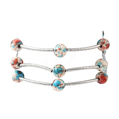 Round Synthetic Turquoise Beads Multi-strand Bracelets for Women BJEW-JB12335-01-1