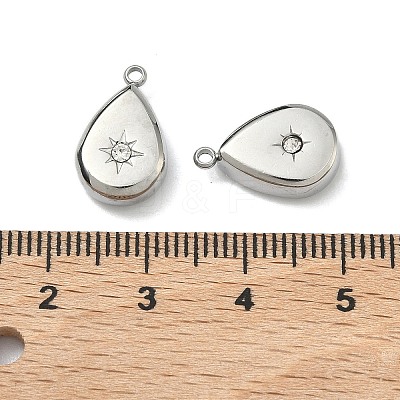 304 Stainless Steel Crystal Rhinestone Teardrop Charms X-STAS-L022-354P-1