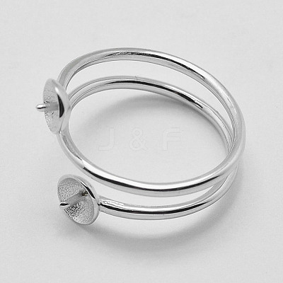 Anti-Tarnish Rhodium Plated 925 Sterling Silver Finger Design Ring Mounts Fittings with Pearl Seat X-STER-A070-040-1