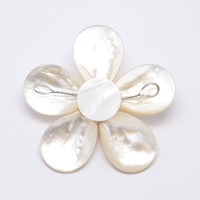 Natural White Shell Mother of Pearl Shell Flower Big Pendants X-SSHEL-J032MS-05-1