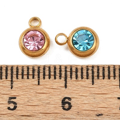 Birthstone 201 Stainless Steel Rhinestone Charms X-STAS-G368-01G-1