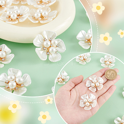 30Pcs ABS Plastic Imitation Pearl with Glass Rhinestone Beads KY-GA0001-29-1
