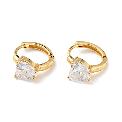 Clear Cubic Zirconia Heart Hoop Earrings EJEW-C028-09G-1